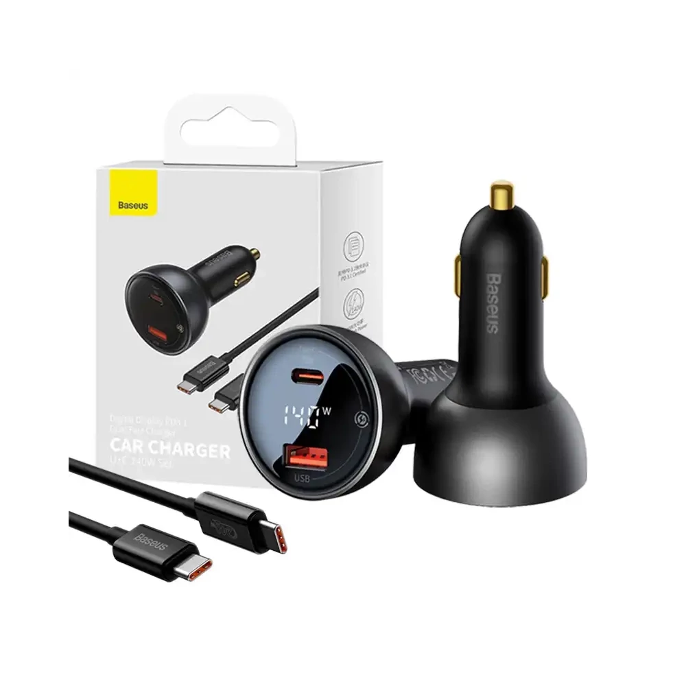 Baseus Superme autós töltő, USB, USB-C, 140W (fekete)