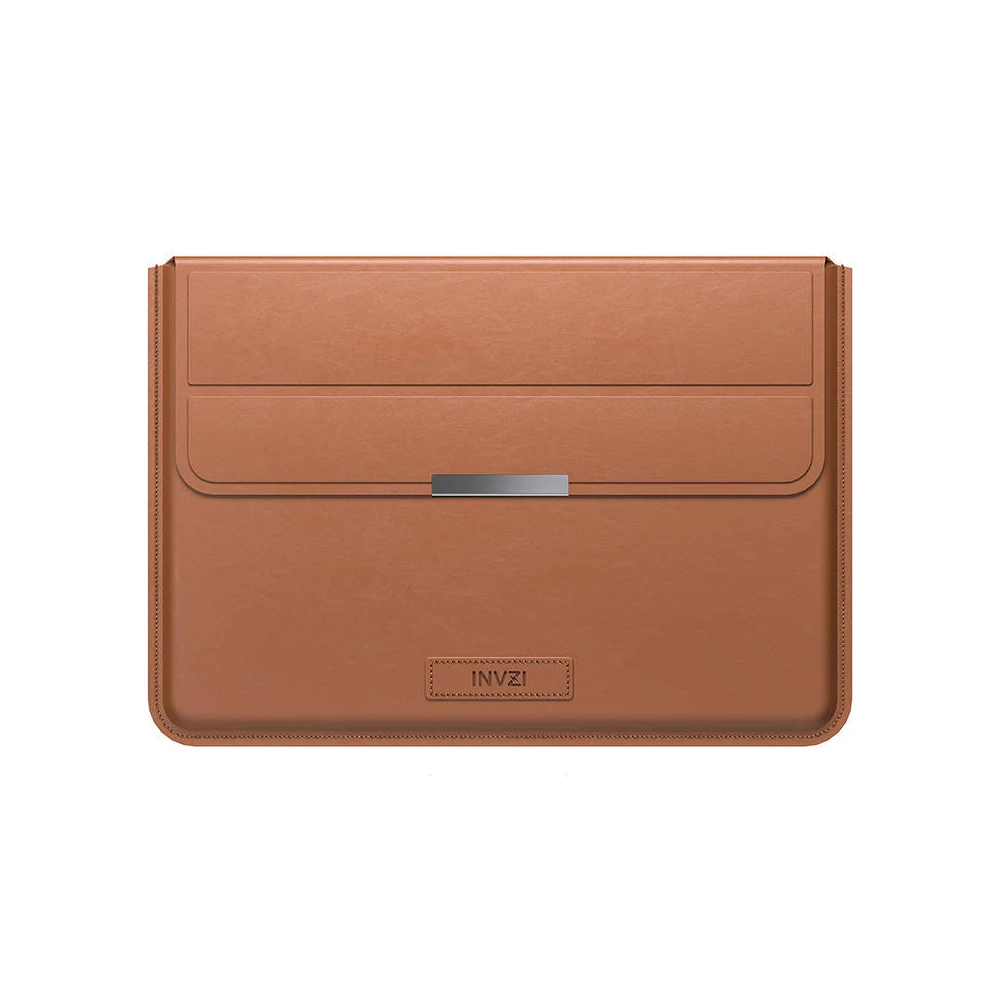 INVZI bőr tok / borító állvány funkcióval MacBook Pro/Air 13"/14" számára (barna)
