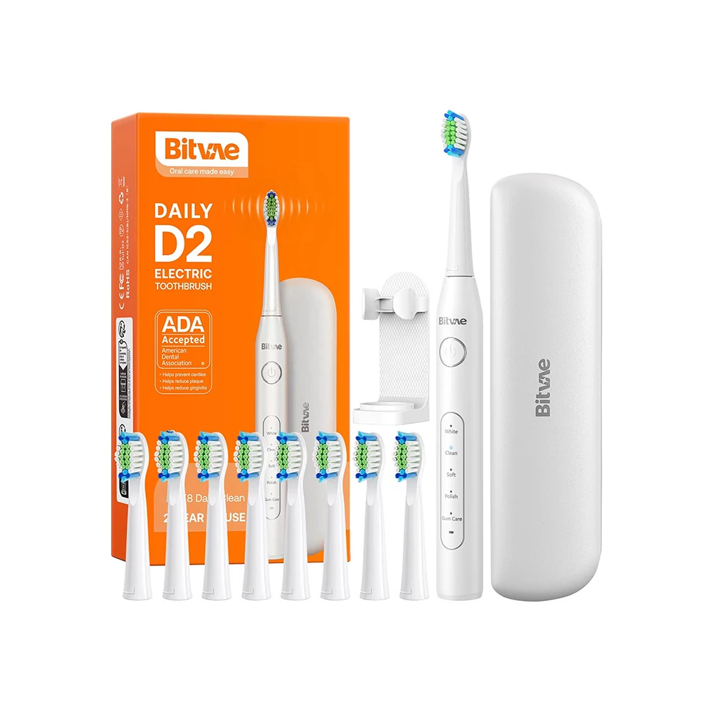 Sonic toothbrush with tips set and travel case D2 (white)