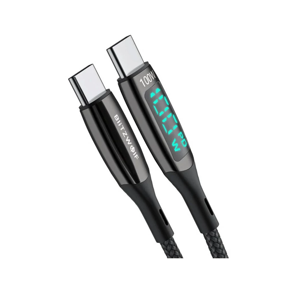 BlitzWolf BW-TC23 USB-C-USB-C kábel kijelzővel, 100W, 1,8m (fekete)