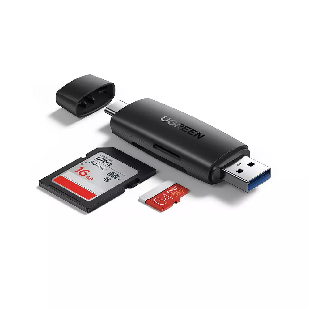 UGREEN CM304 USB + USB-C adapter SD + microSD kártyaolvasó (fekete)