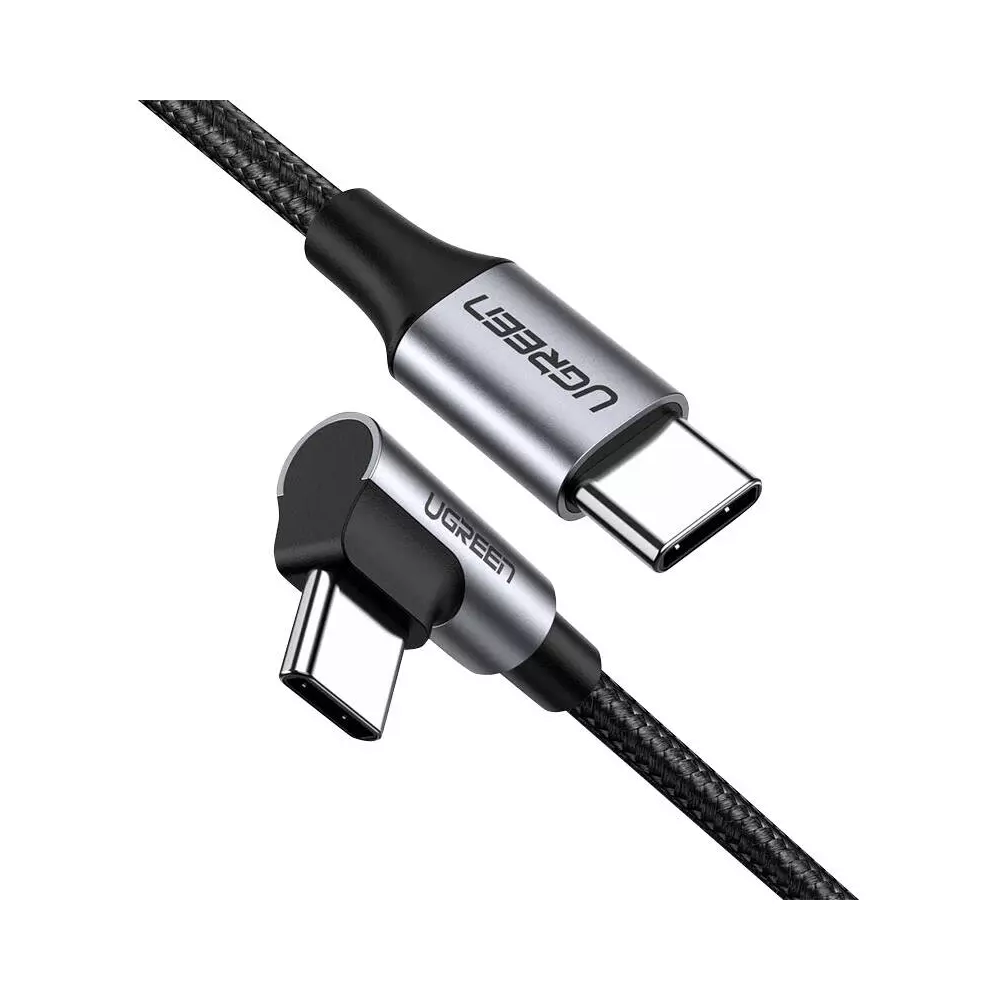 UGREEN US255 USB-C - USB-C könyökkábel, 3A, 60W, 0,5m (fekete)