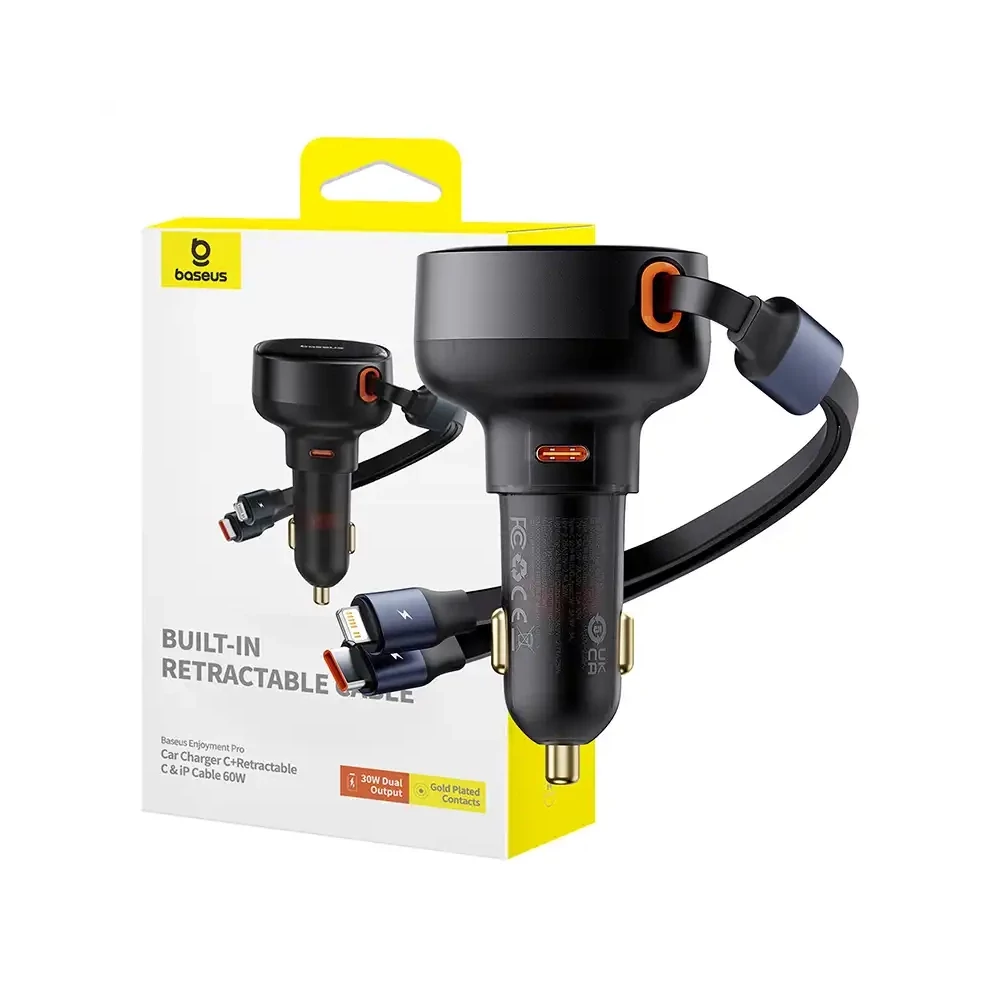 Baseus Enjoyment autó töltő USB-C - USB-C kábellel, Lightning 60W (fekete)