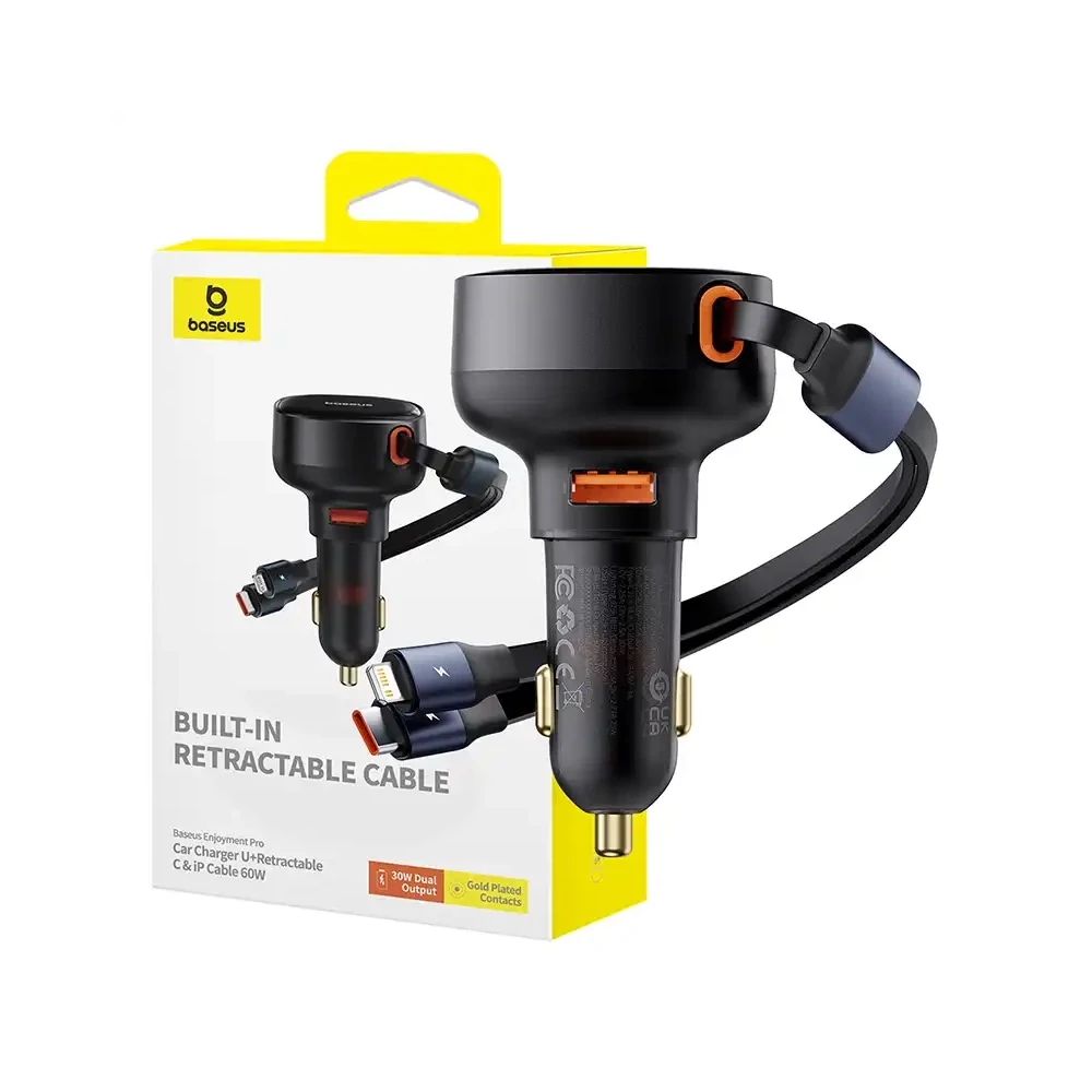 Baseus Enjoyment USB autós töltő USB-C és Lightning kábellel, 60W (fekete)