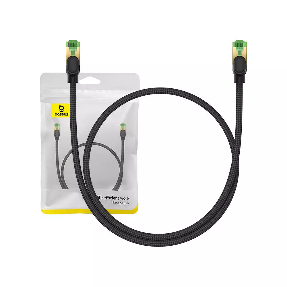 Baseus fonott hálózati kábel Cat.8, Ethernet RJ45, 40 Gbps, 0,5m (fekete)