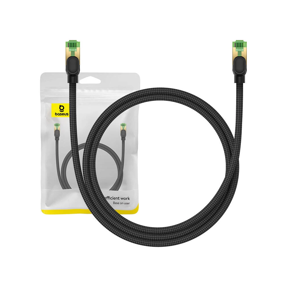 Baseus fonott hálózati kábel Cat.8, Ethernet RJ45, 40 Gbps, 1m (fekete)