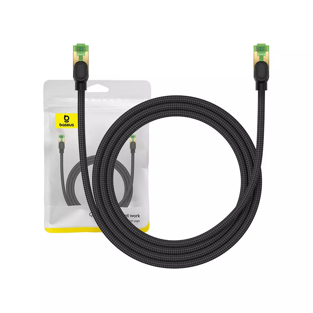Baseus fonott hálózati kábel Cat.8, Ethernet RJ45, 40 Gbps, 1m (fekete)