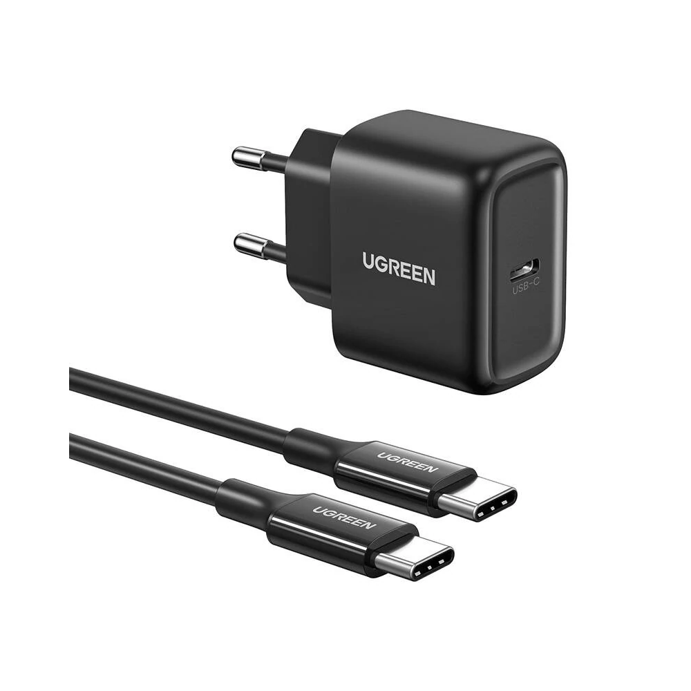UGREEN CD250 hálózati töltő, 25W, USB-C (fekete) + USB-C-USB-C kábel, 2m (fekete)