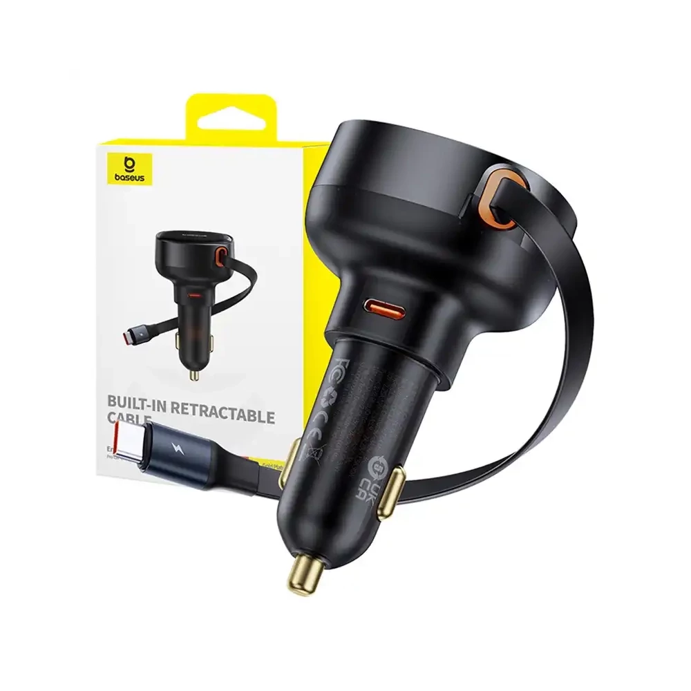 Baseus Enjoyment Pro autós töltő USB-C kábellel, 60W (fekete)