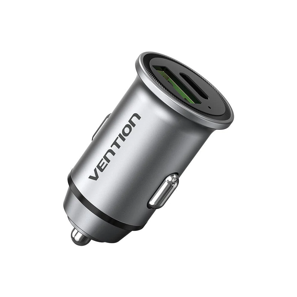 Dual Port Car Charger USB-A, USB-C Vention FFBH0 18/20W Gray