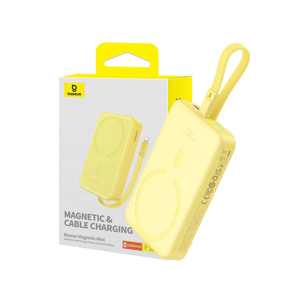 Baseus Magnetic Mini Powerbank, 10000mAh, USB-C, 20W, MagSafe (sárga)