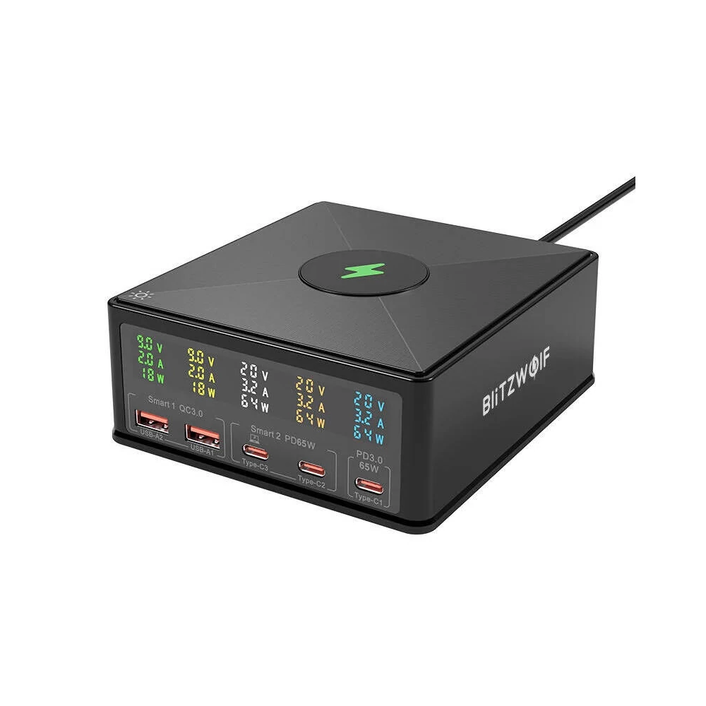 BlitzWolf 868H hálózati töltő, 2xUSB-A, 3xUSB-C, 160W (fekete)