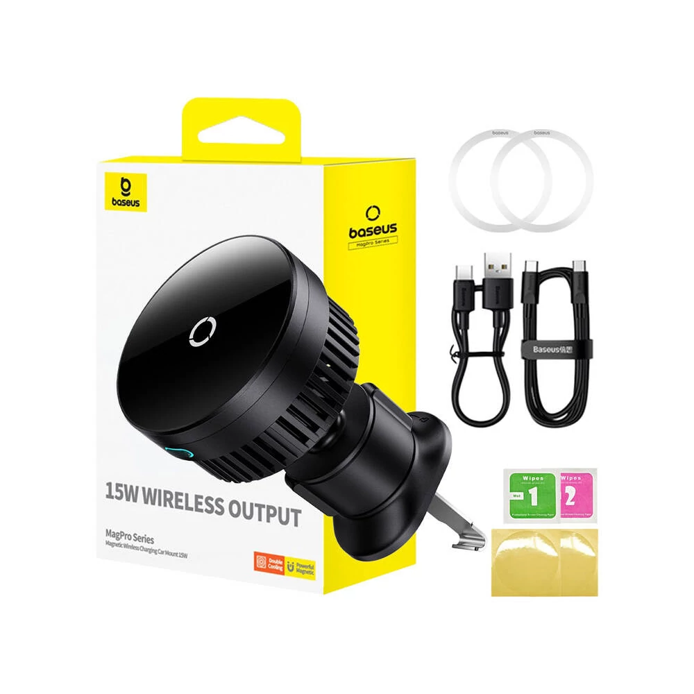 Baseus MagPro Mágneses autós telefontartó, 15W (fekete)