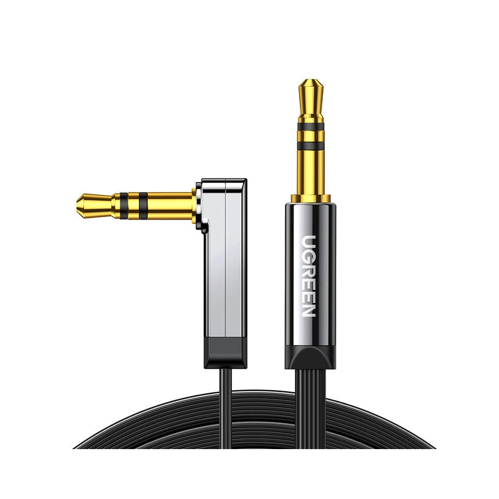 UGREEN AV119 Mini jack 3.5mm AUX sarok kábel, lapos , 0,5m (fekete)