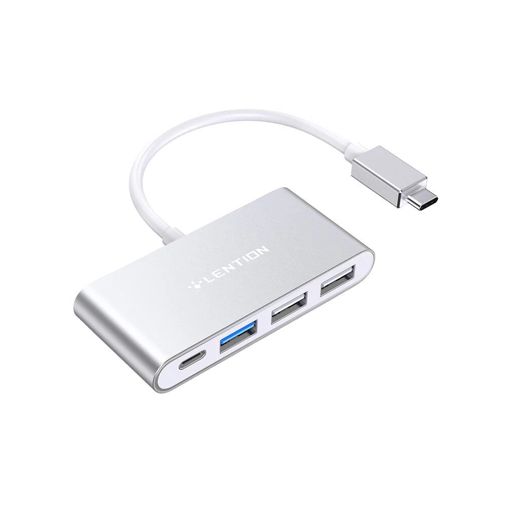 Lention 4in1 Hub USB-C to USB 3.0 + 2x USB 2.0 + USB-C (silver)