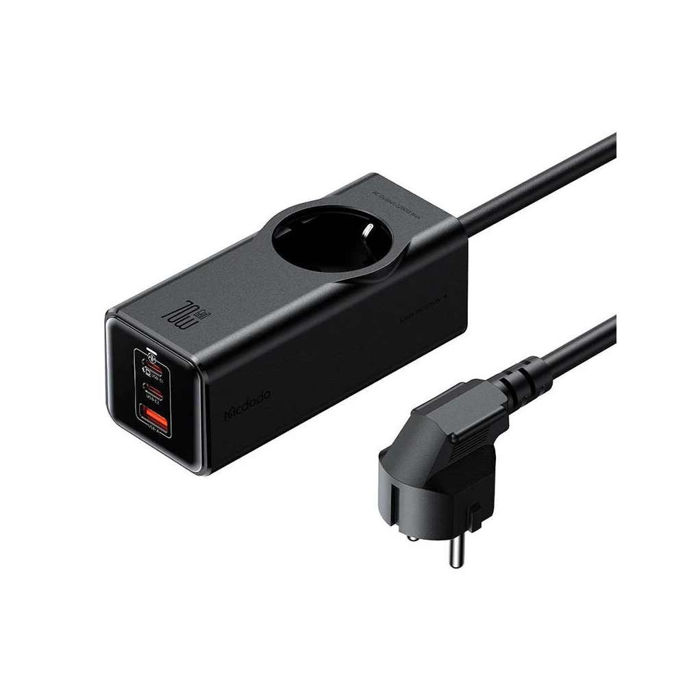 Power Strip GaN McDodo CH-4620 EU 70W, 2x USB-C, 1x USB (fekete)