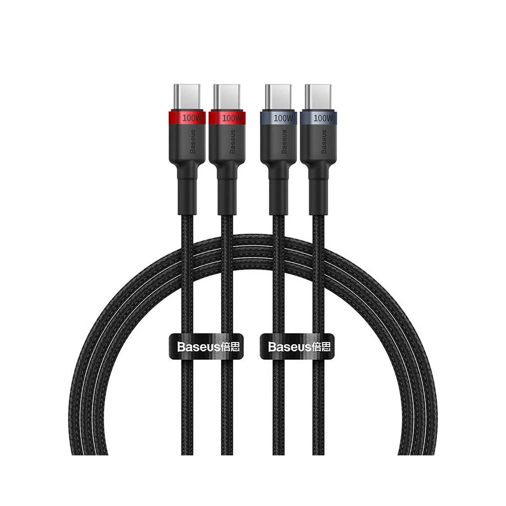 Cable Baseus Cafule USB-C to USB-C 100W,1m, 2psc (Red Black, Grey Black)
