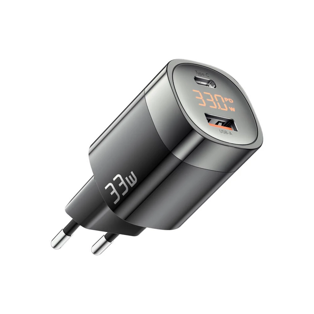 Fali töltő, Essager, ECTCA-LYB01-Z, GaN, USB-A, USB-C, 33W (fekete)
