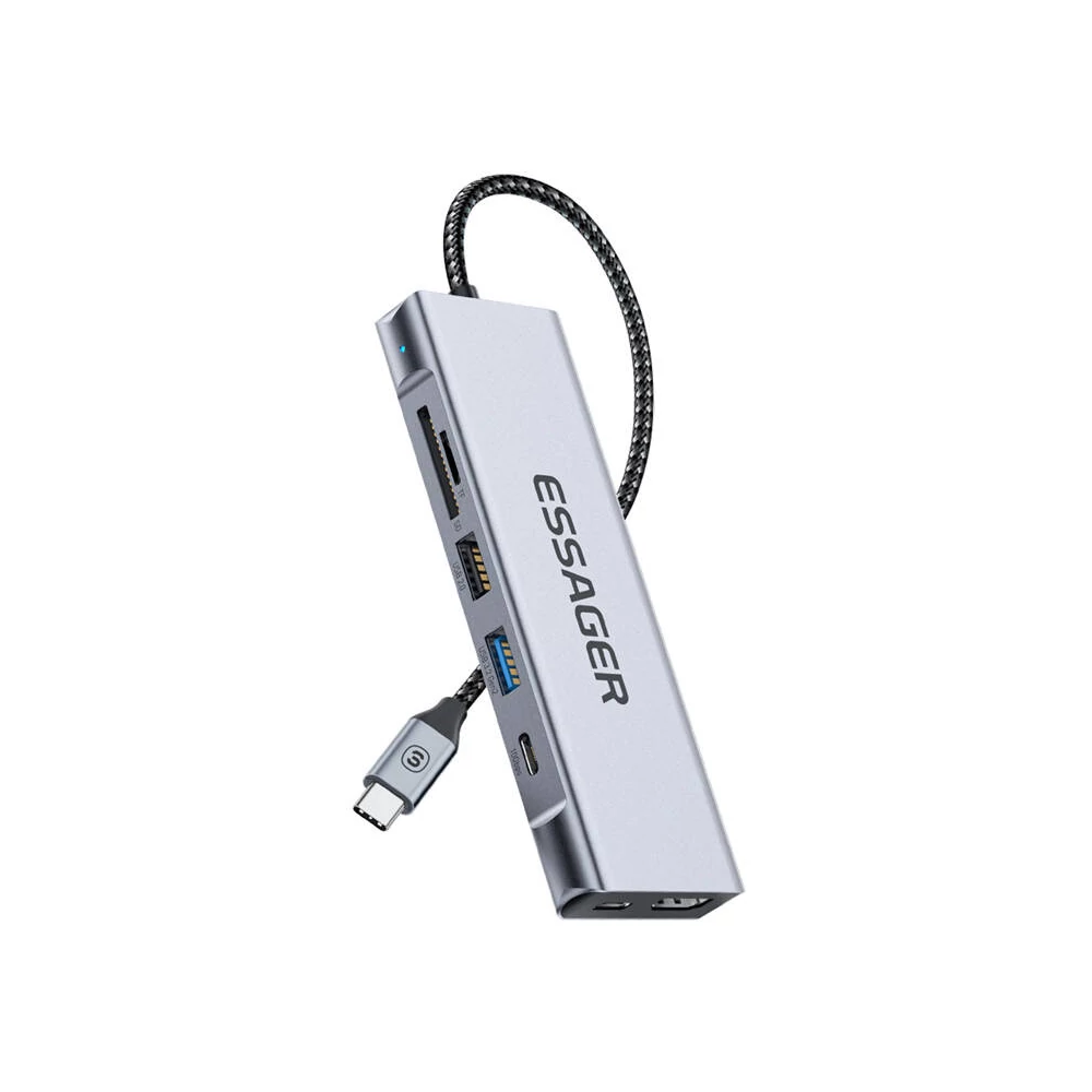 Essager EHB08-QK0G-Z dokkolóállomás, HDMI, 2xUSB-A, SD kártya, TF kártya (szürke)