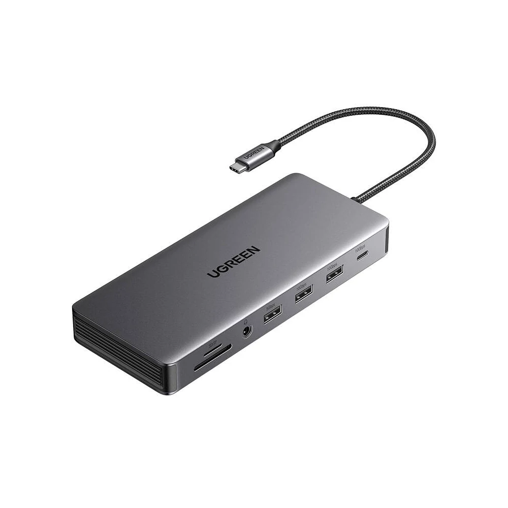UGREEN CM681 hub, USB-C, 4x USB, 2x HDMI, DisplayPort, RJ45, SD/TF, AUX, PD 100W (szürke)