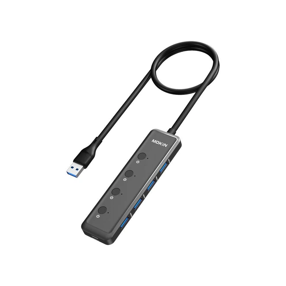 HUB 5in1 MOKiN USB-A3.0 to 4xUSB-A + 1xUSB-C DC (black)