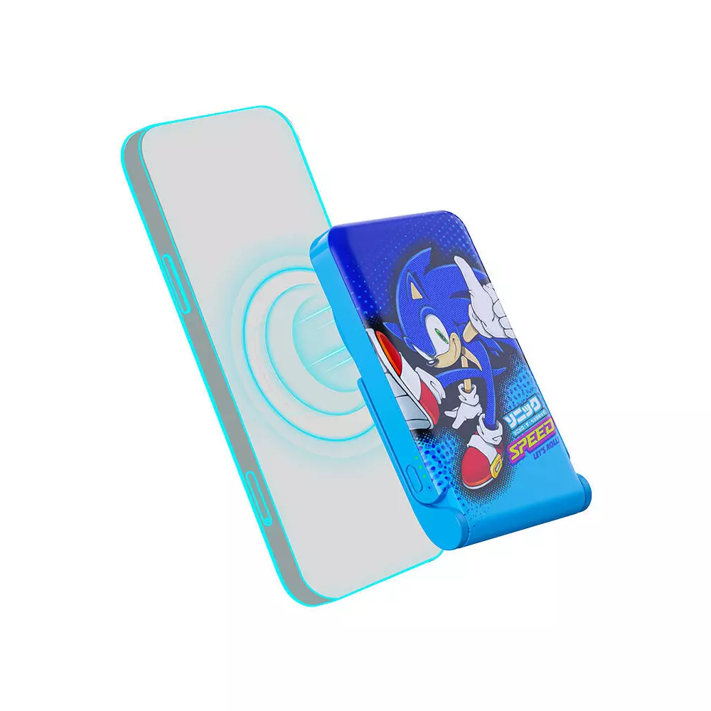 Magnetic powerbank OTL 5000 mAh, USB-C 15W, Sonic The Hedgehoh with stand (blue)