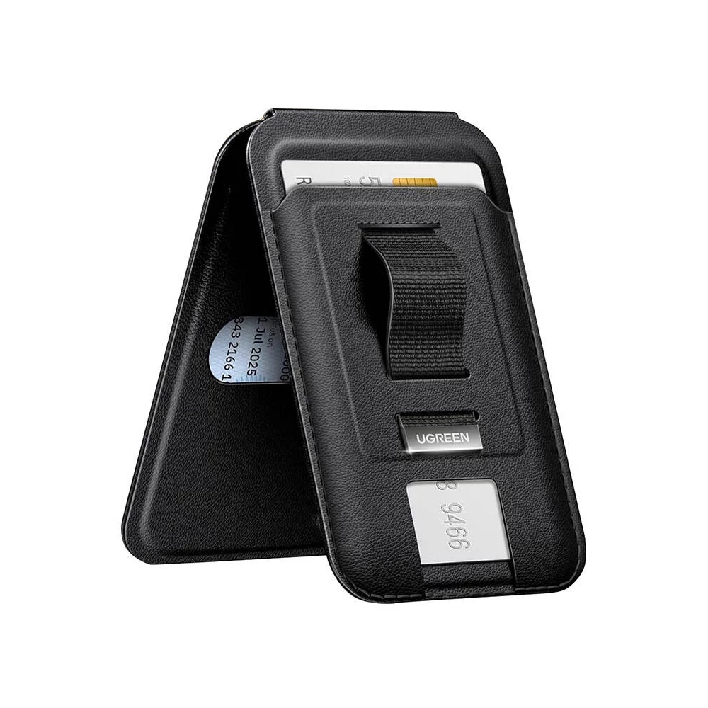 UGREEN LP836 mágneses pénztárca állvány funkcióval, iPhone MagSafe, bőr (fekete)