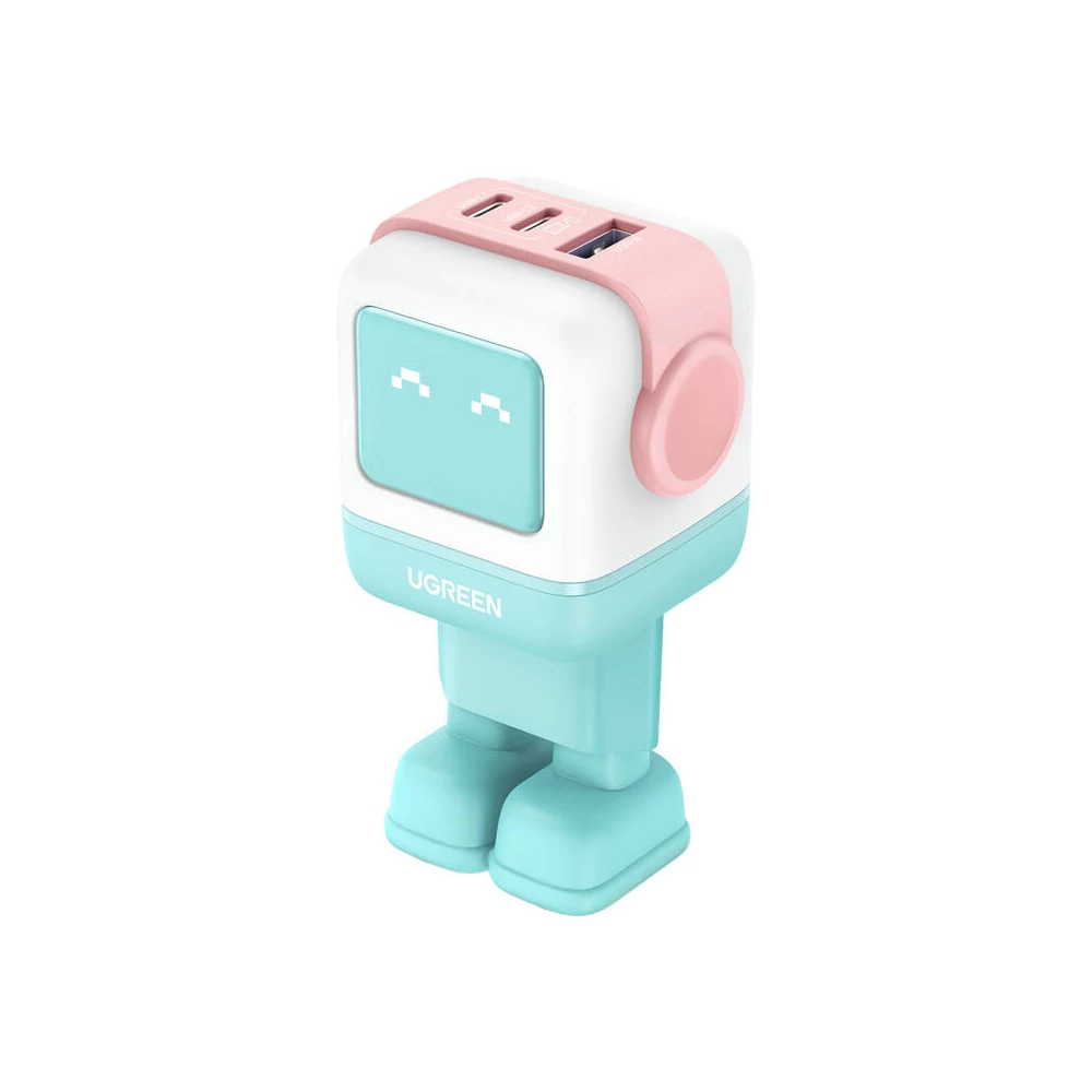 UGREEN Nexode RG (Robot GaN) hálózati töltő, USB + 2x USB-C, 65W (rózsaszín-kék)