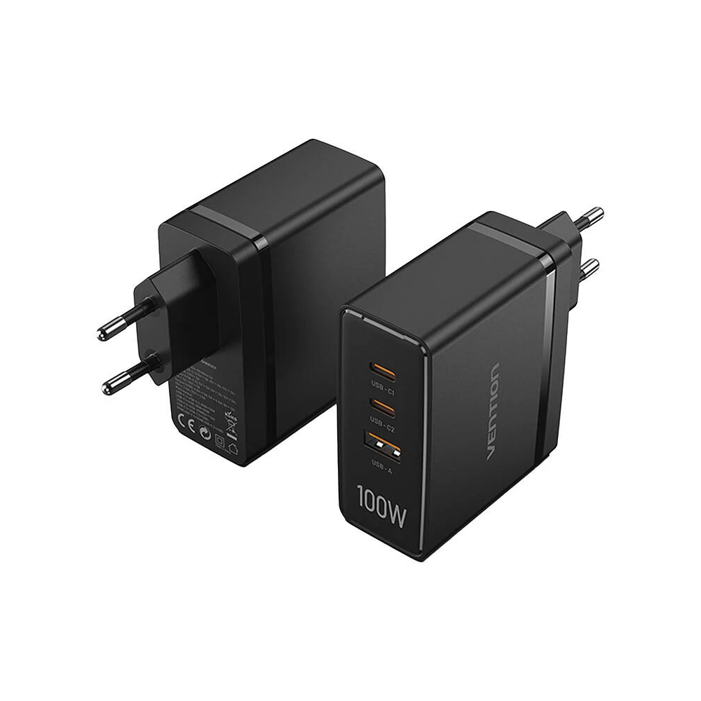 Vention FEGB0-EU 2xUSB-C 1xUSB-A 100W/100W/30W GaN hálózati töltő (fekete)