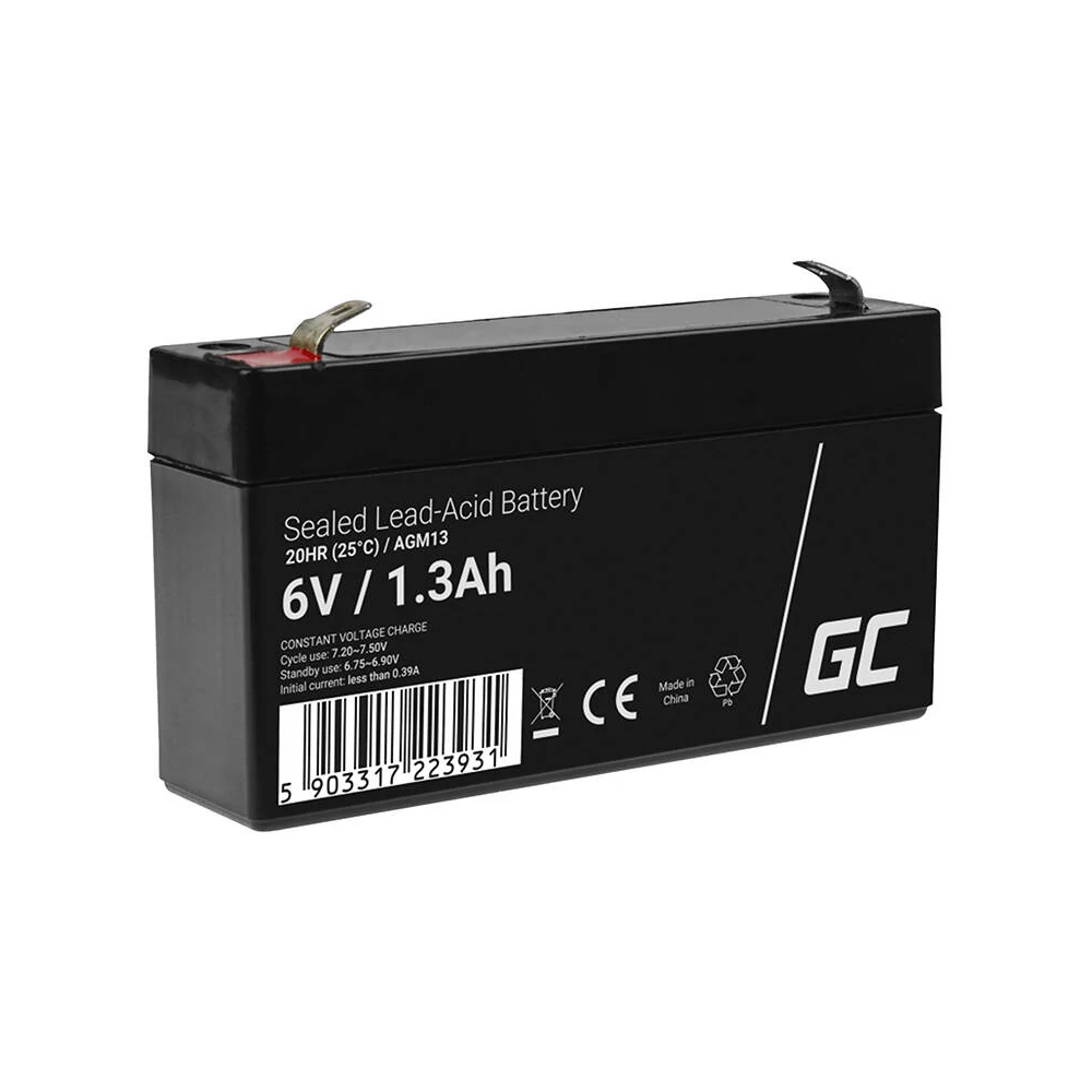 Maintenance-free AGM VRLA Battery Green Cell AGM13 6V 1.3Ah (for alarm system, cash register, toy)