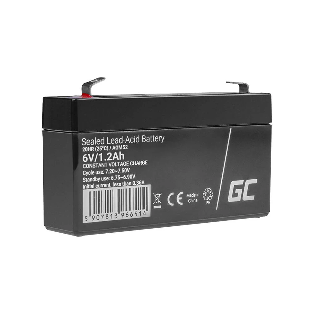 Maintenance-free AGM VRLA Battery Green Cell AGM52 6V 1.2Ah (for alarm system, cash register, toy)