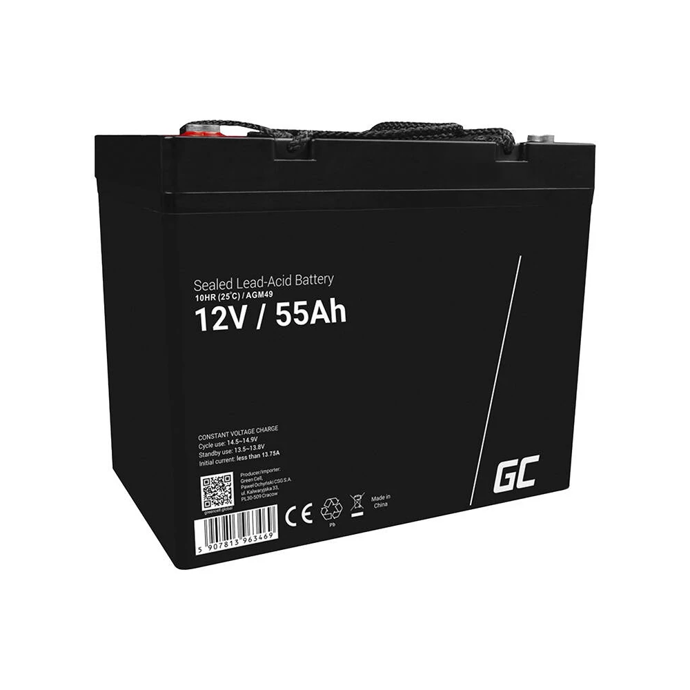 Maintenance-free AGM VRLA Green Cell AGM49 12V 55Ah Battery (for lawnmower, scooter, boat, wheelchair)
