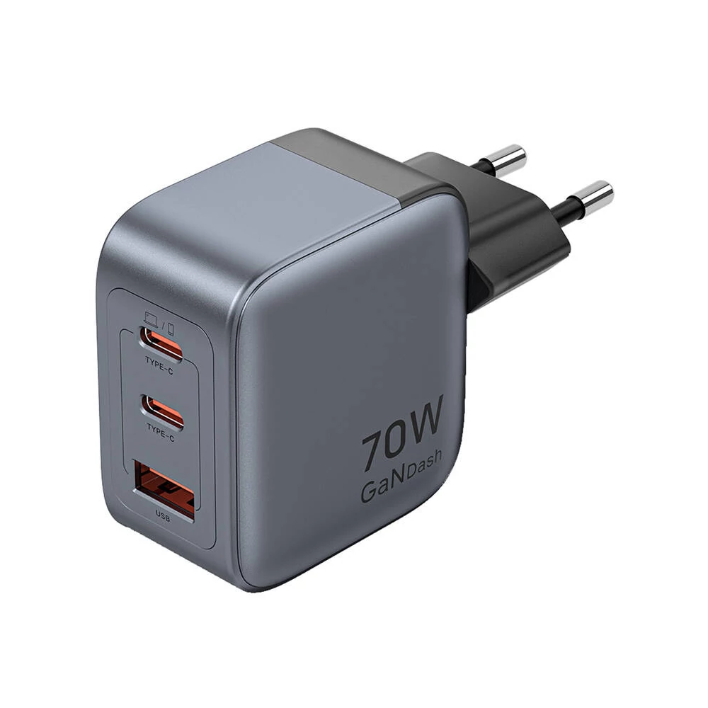 GaN Vention USB-C+C+A 70W töltő (szürke)