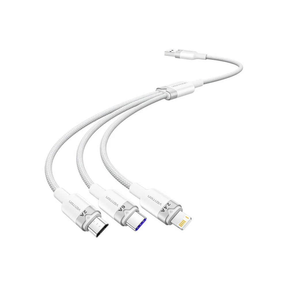 USB 2.0 A-3-in-1 6A kábel Vention CTRWG 1.5M (fehér)