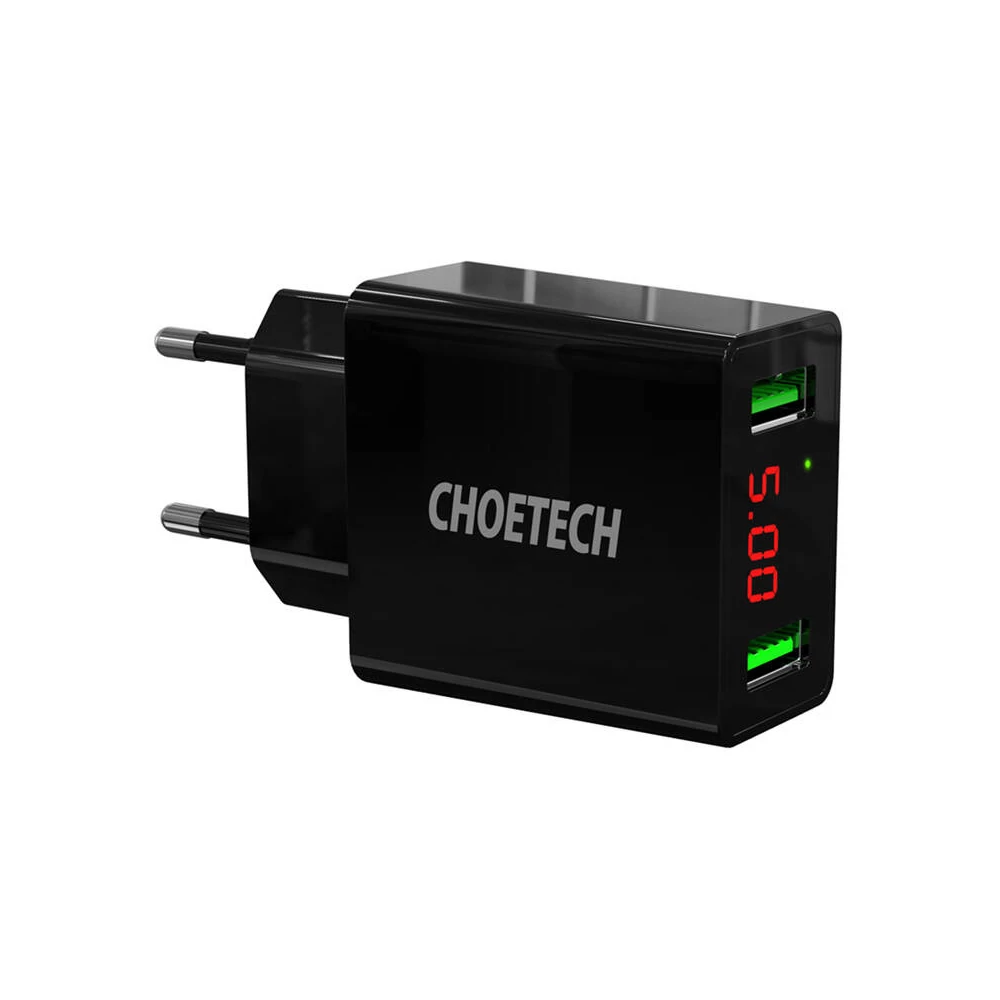 Choetech C0028 2xUSB-A hálózati töltő kijelzővel (fekete)
