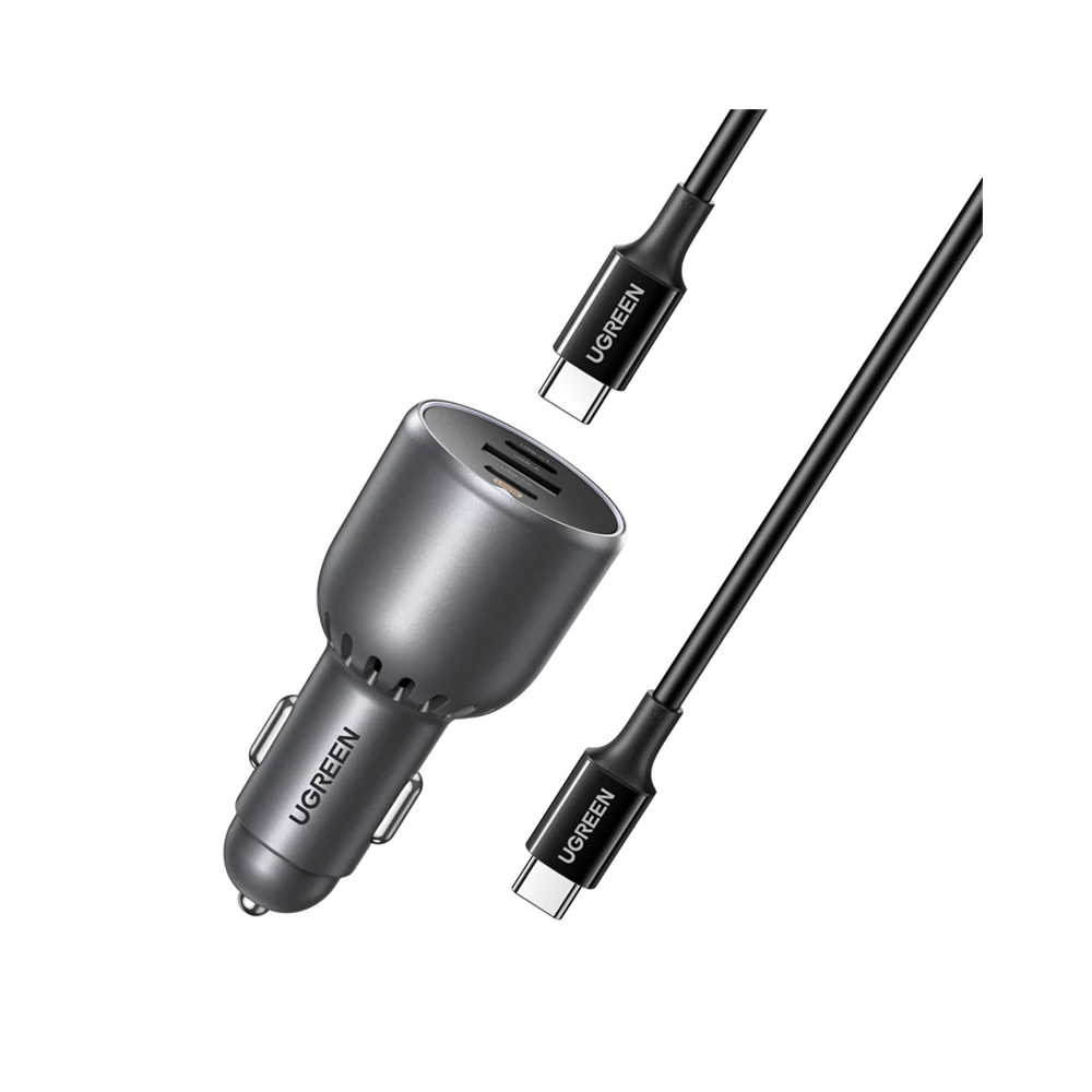 UGREEN EC705 autós töltő, USB + 2x USB-C, 130W + 1m 5A kábel