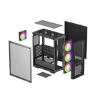 Kép 12/15 - DeepCool Számítógépház - MATREXX55 MESH V4 C (fekete, ablakos, 3x14cm + 1x12cm A-RGB venti, ATX, 1xUSB3.0, Type-C)