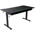 Kép 2/5 - The G-Lab Gamer Asztal - K DESK PLATINIUM (140x75cm, fém, pohár, fejhallgatótartó, fekete, motoros magasság áll., RGB)