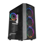Kép 1/6 - Everest Számítógépház -  FLAT MESH (fekete; plexi; ATX; alsó táp; 4x120mm LED; 1xUSB3.0 + 2xUSB2.0, I/O; porszűrő)