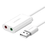 Kép 1/3 - UGREEN Külső USB hangkártya, 15cm (fehér)