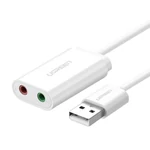 Kép 1/3 - UGREEN US205 USB külső hangkártya adapter, 15cm (fehér)