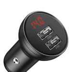 Kép 3/8 - Ładowarka samochodowa Baseus z wyświetlaczem, 2x USB, 4,8A, 24W (szara)