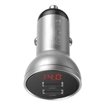 Kép 5/8 - Ładowarka samochodowa Baseus z wyświetlaczem, 2x USB, 4,8A, 24W (srebrna)