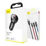 Kép 6/6 - Baseus autós töltő 24 W-os kijelzővel + 3 az 1-ben Baseus három elsődleges szín 1,2 m-es USB kábel