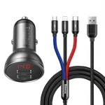 Kép 1/6 - Baseus autós töltő 24 W-os kijelzővel + 3 az 1-ben Baseus három színű 1,2 m-es USB kábel