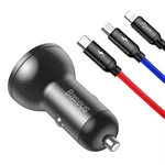 Kép 2/6 - Baseus autós töltő 24 W-os kijelzővel + 3 az 1-ben Baseus három színű 1,2 m-es USB kábel