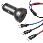 Kép 3/6 - Baseus autós töltő 24 W-os kijelzővel + 3 az 1-ben Baseus három színű 1,2 m-es USB kábel