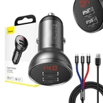 Kép 4/6 - Baseus autós töltő 24 W-os kijelzővel + 3 az 1-ben Baseus három színű 1,2 m-es USB kábel