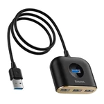 Kép 2/9 - Baseus Square Round 4 az 1-ben hordozható adapter, 1x USB 3.0 + 3x USB 2.0, 1 m (fekete)
