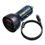 Kép 7/10 - Baseus Particular Digital Display autós töltő kijelzővel, USB + USB-C, QC3.0 + PD, 5A, 65 W (szürke) + USB-C kábel, 1 m, 100 W (fekete)